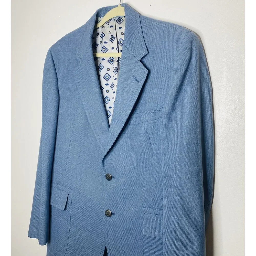 VTG Jack Nicklaus Light Blue 70s Polyester Sport Coat Golden Bear Blazer (stain)